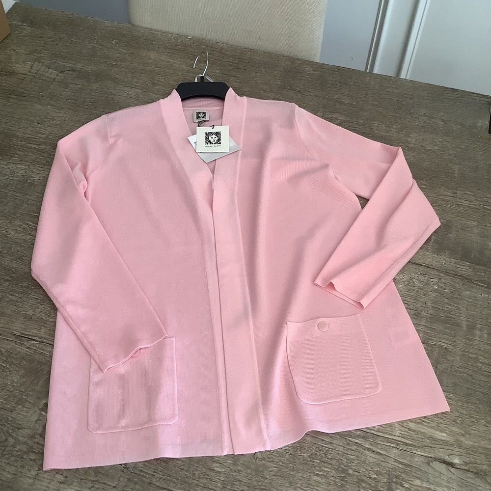 Anne Klein Malibu Fine-rib Open front Cardigan, Size M, Peony Pink